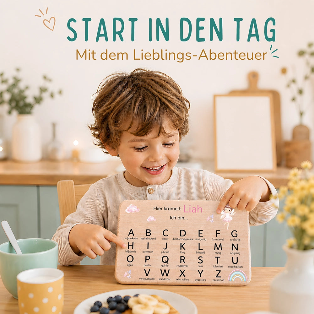 ABC Brettchen Kinder personalisiert – Ballerina Regenbogen