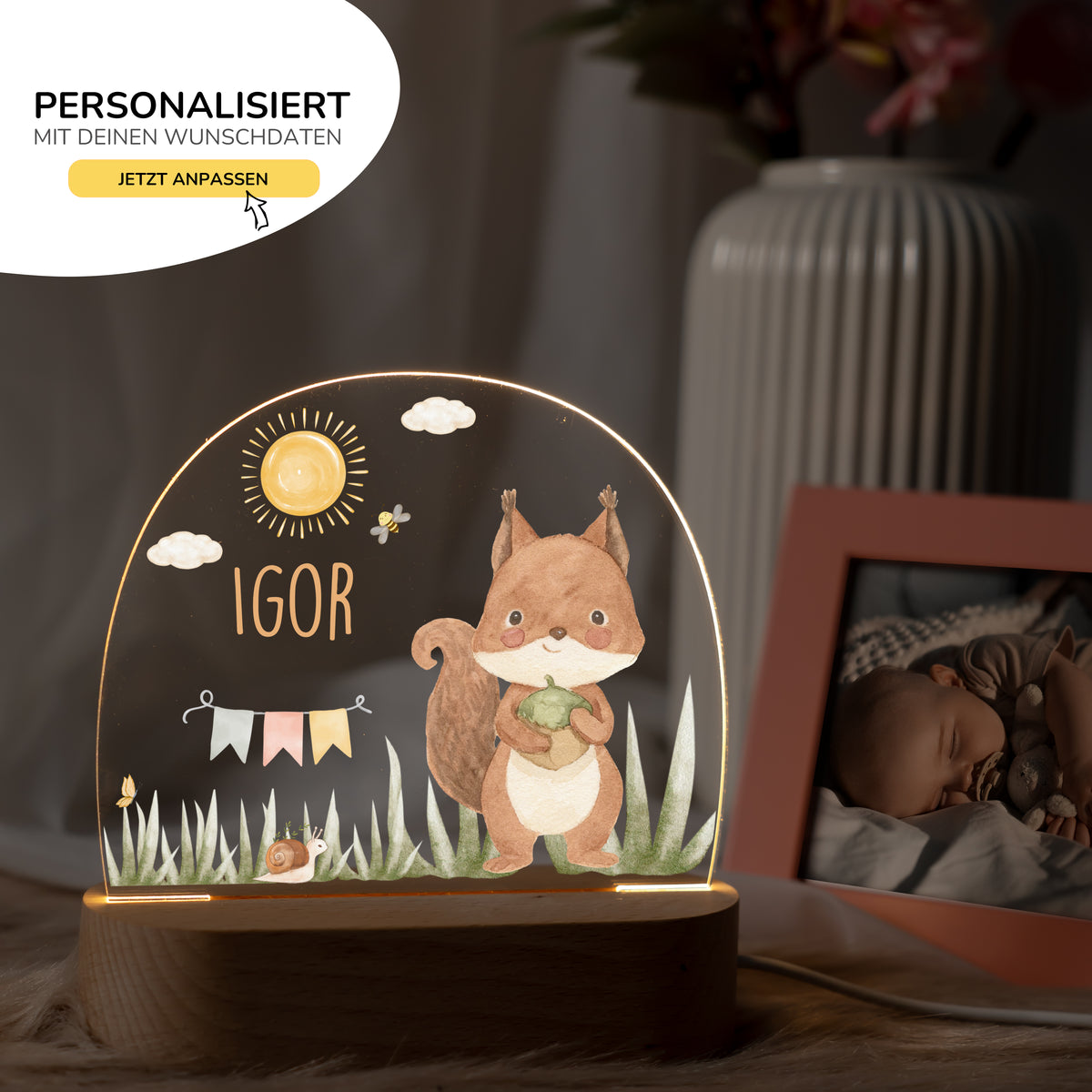 Nachtlicht Kinder personalisiert - Zauberhaftes Eichhörnchen