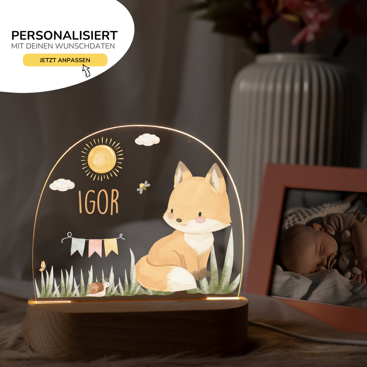 Nachtlicht Kinder personalisiert - Baby Fuchs