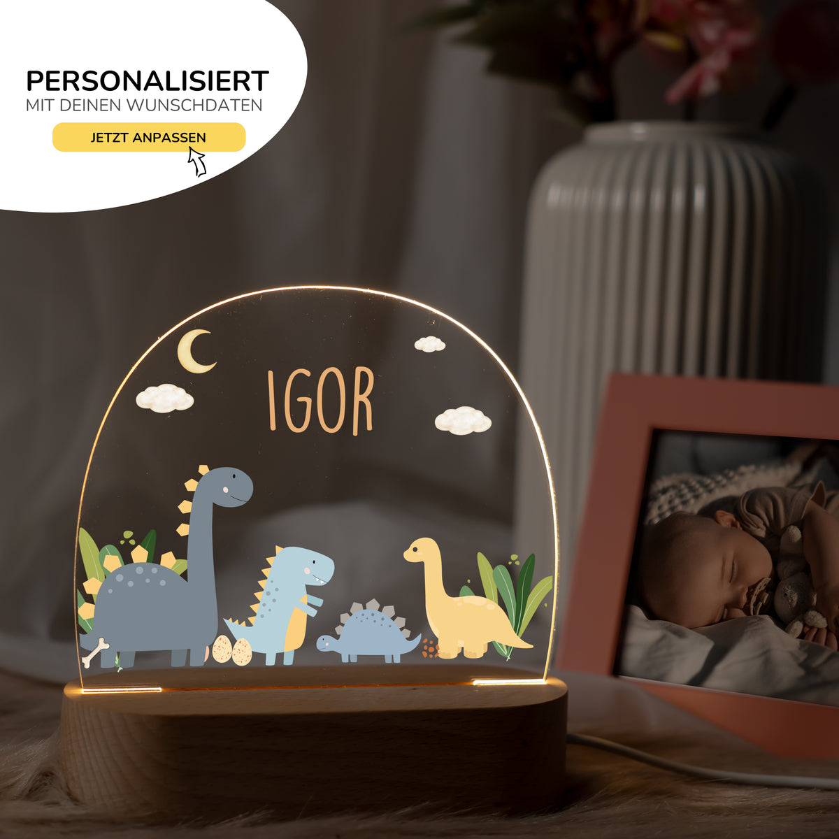 Nachtlicht Kinder personalisiert - Süße Dinosaurier