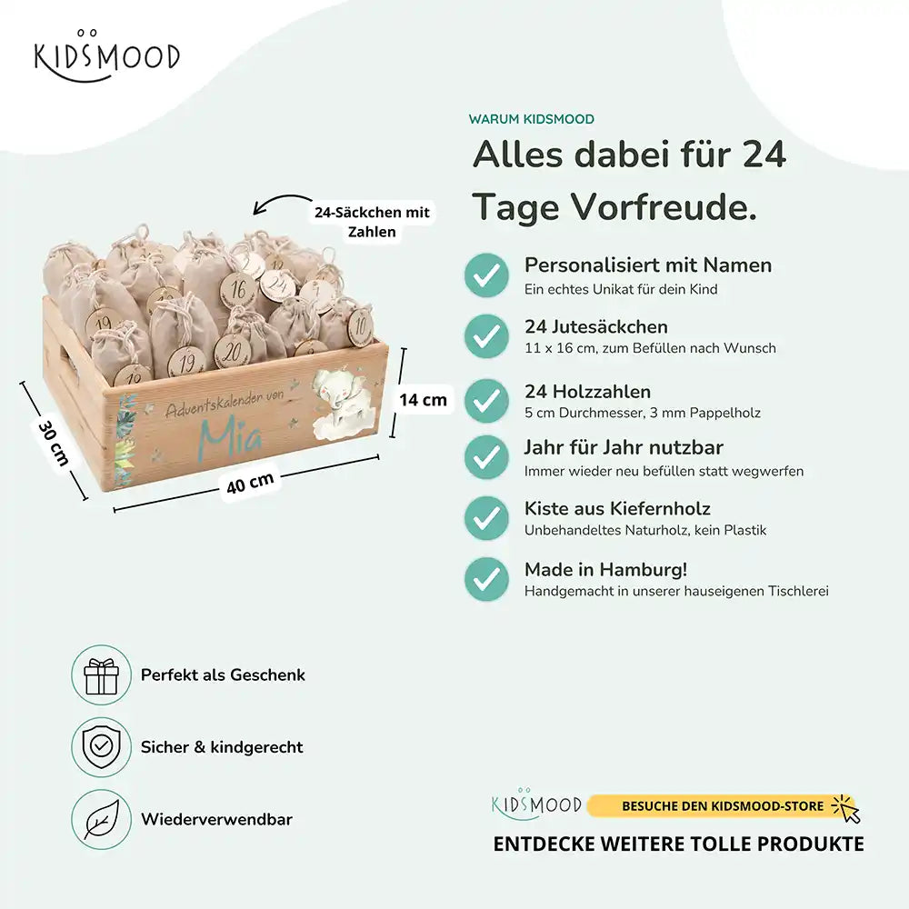 Personalisierter Adventskalender zum Befüllen - Elefant