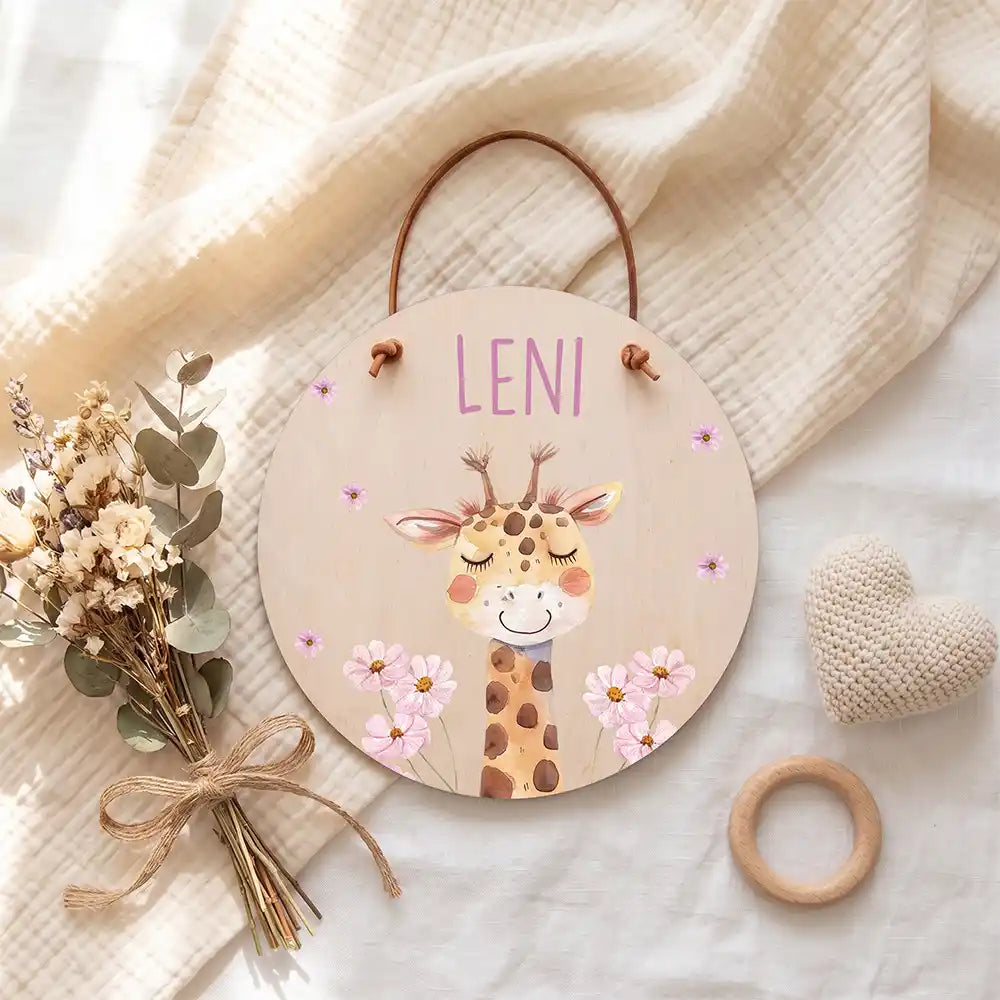 Türschild Kinderzimmer Giraffe, zum Aufhängen an Tür, Wand oder Haken