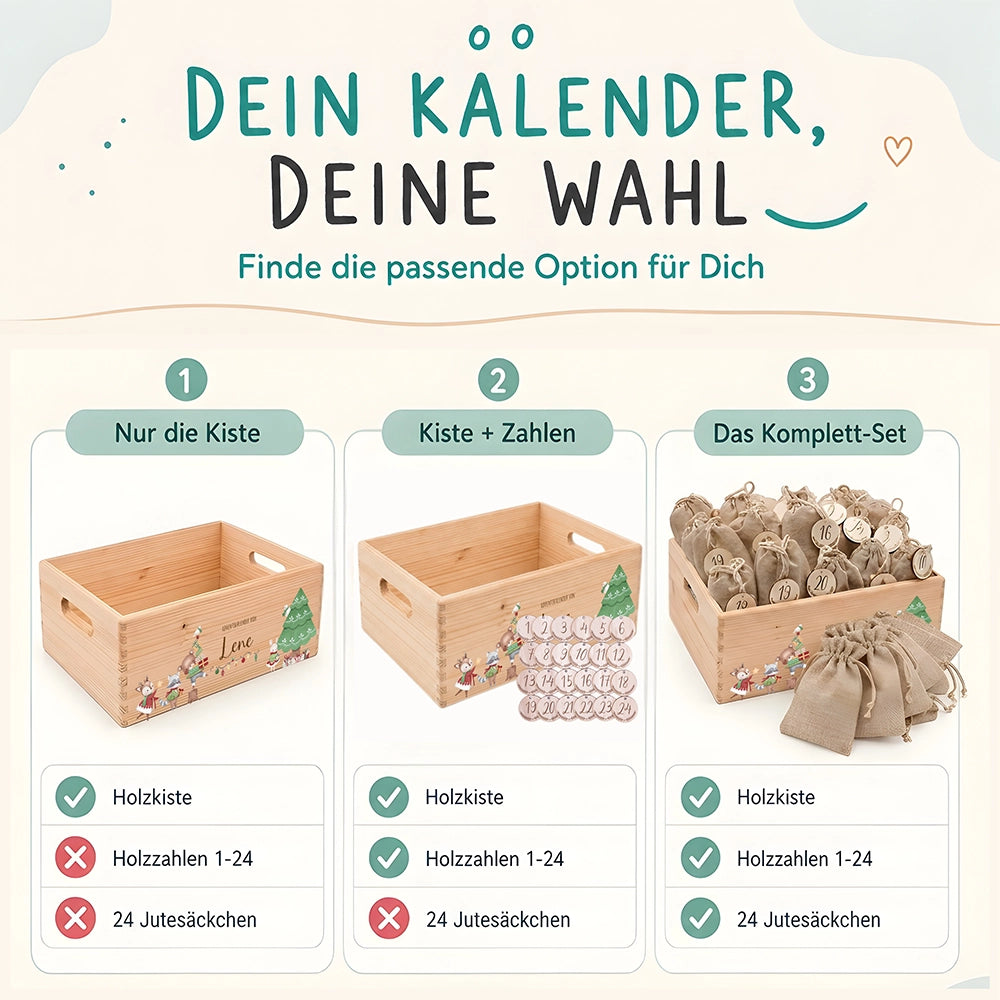 Adventskalender zum Befüllen "Tiere und Weihnachtsbaum" personalisiert