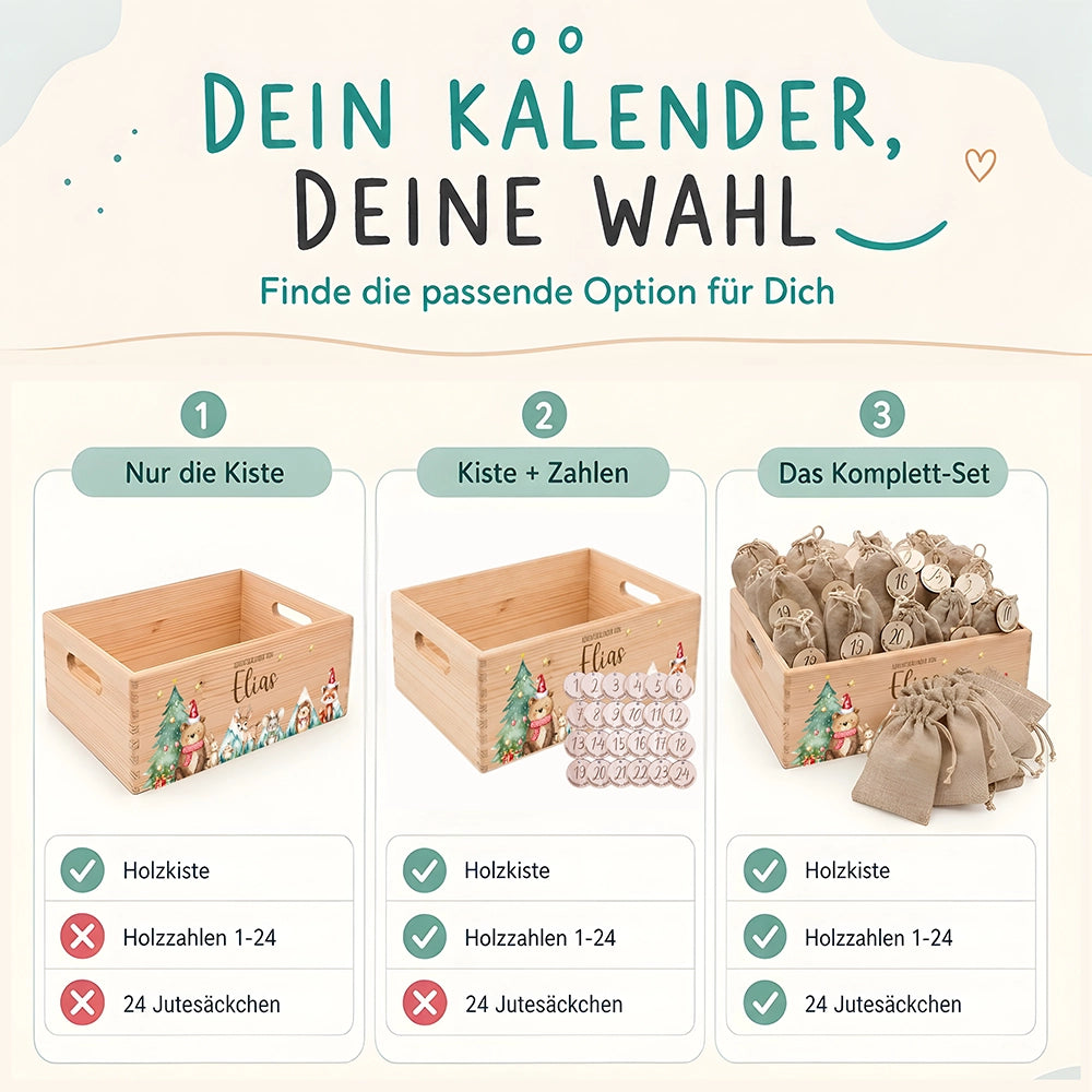 Adventskalender zum Befüllen "Bär und Weihnachtsbaum" personalisiert