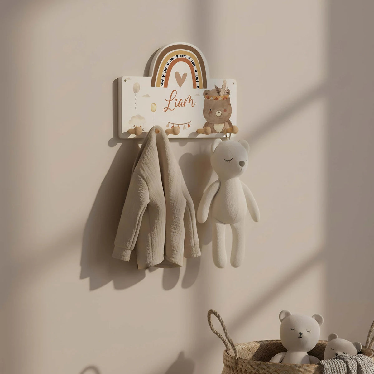 Kindergarderobe Holz personalisiert - Bär