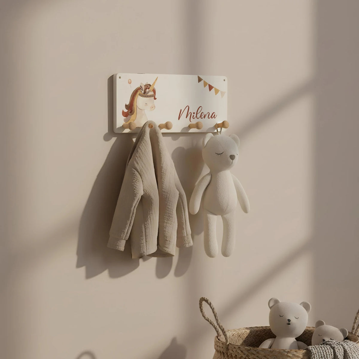 Kindergarderobe Holz personalisiert - Boho