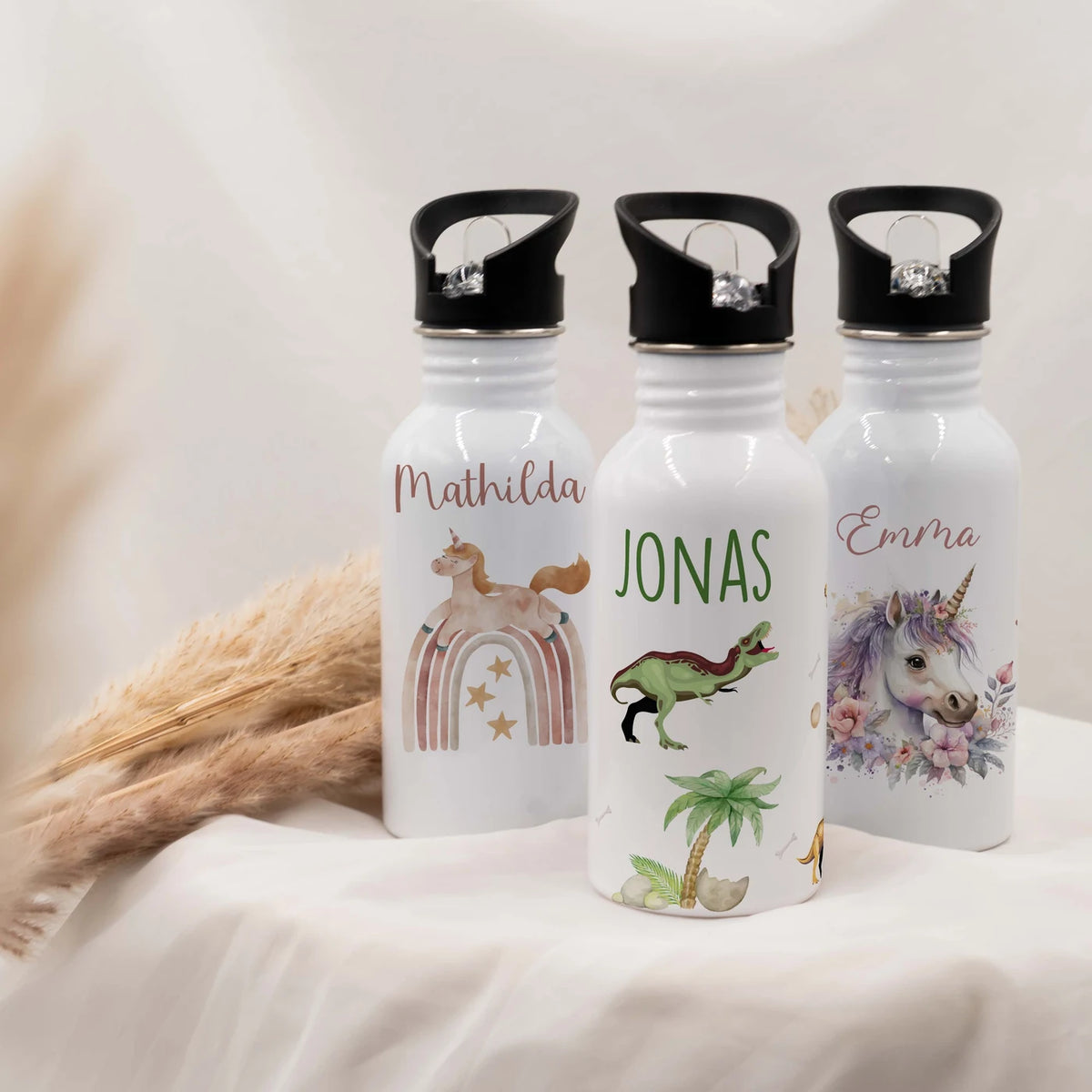 Trinkflasche Kinder Edelstahl - Dino Abenteuer - Personalisierbar mit Namen