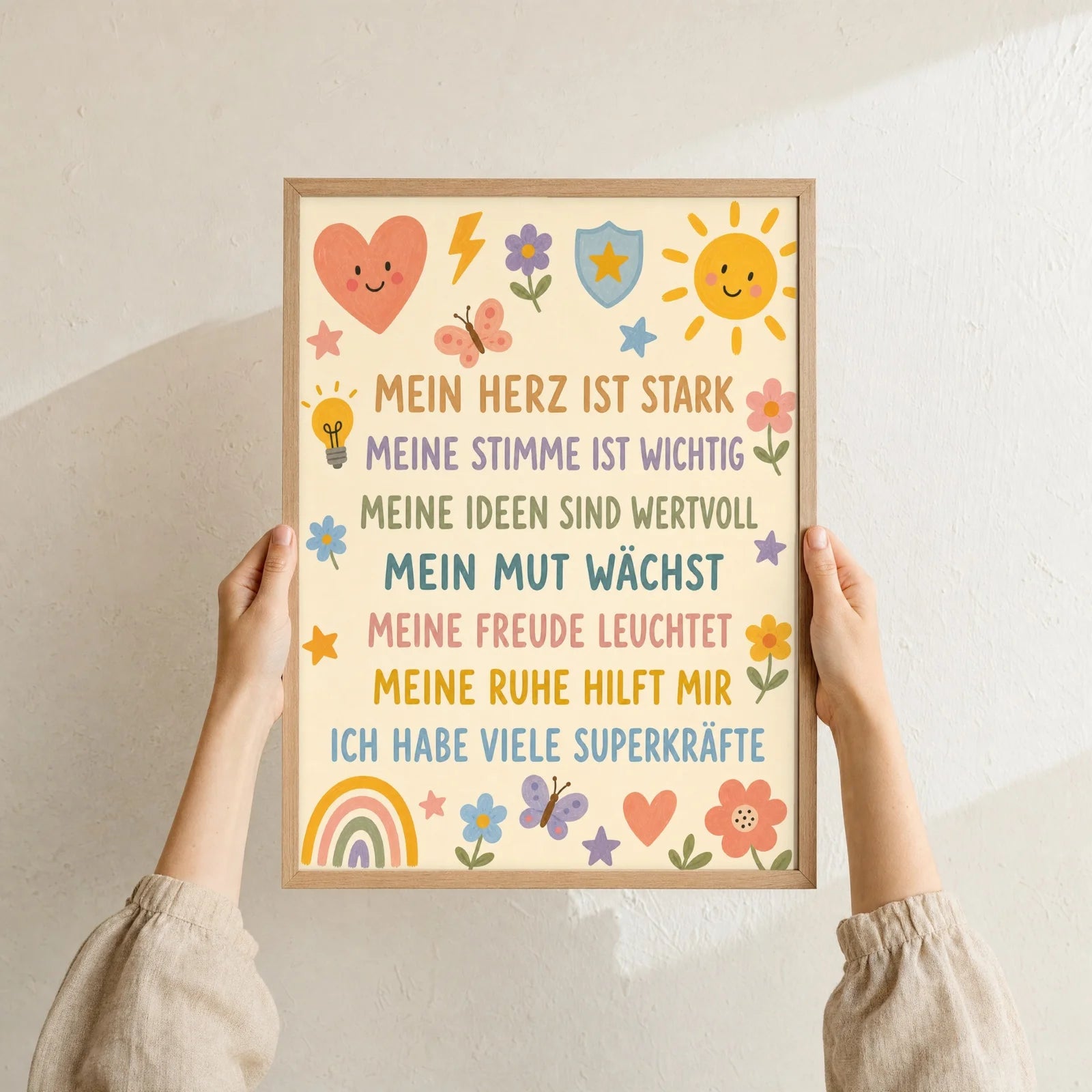 Affirmationsposter Kinderzimmer Blumenwiese Superkräfte, Format 30 x 40 cm, Rahmen optional