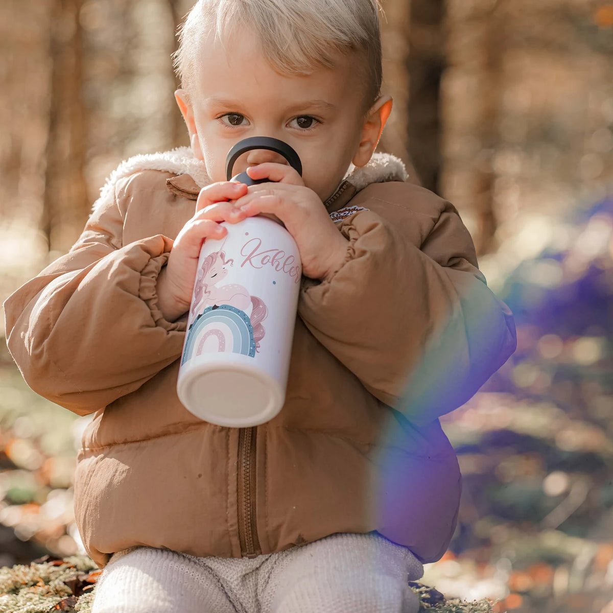 Trinkflasche Kinder Edelstahl - Regenbogen Einhorn