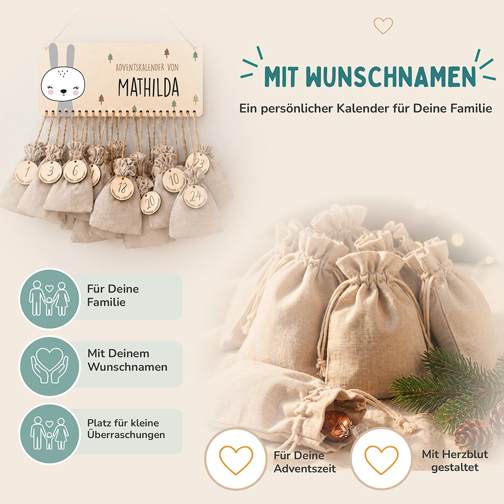 Personalisierbarer Adventskalender farbig - Winterhase