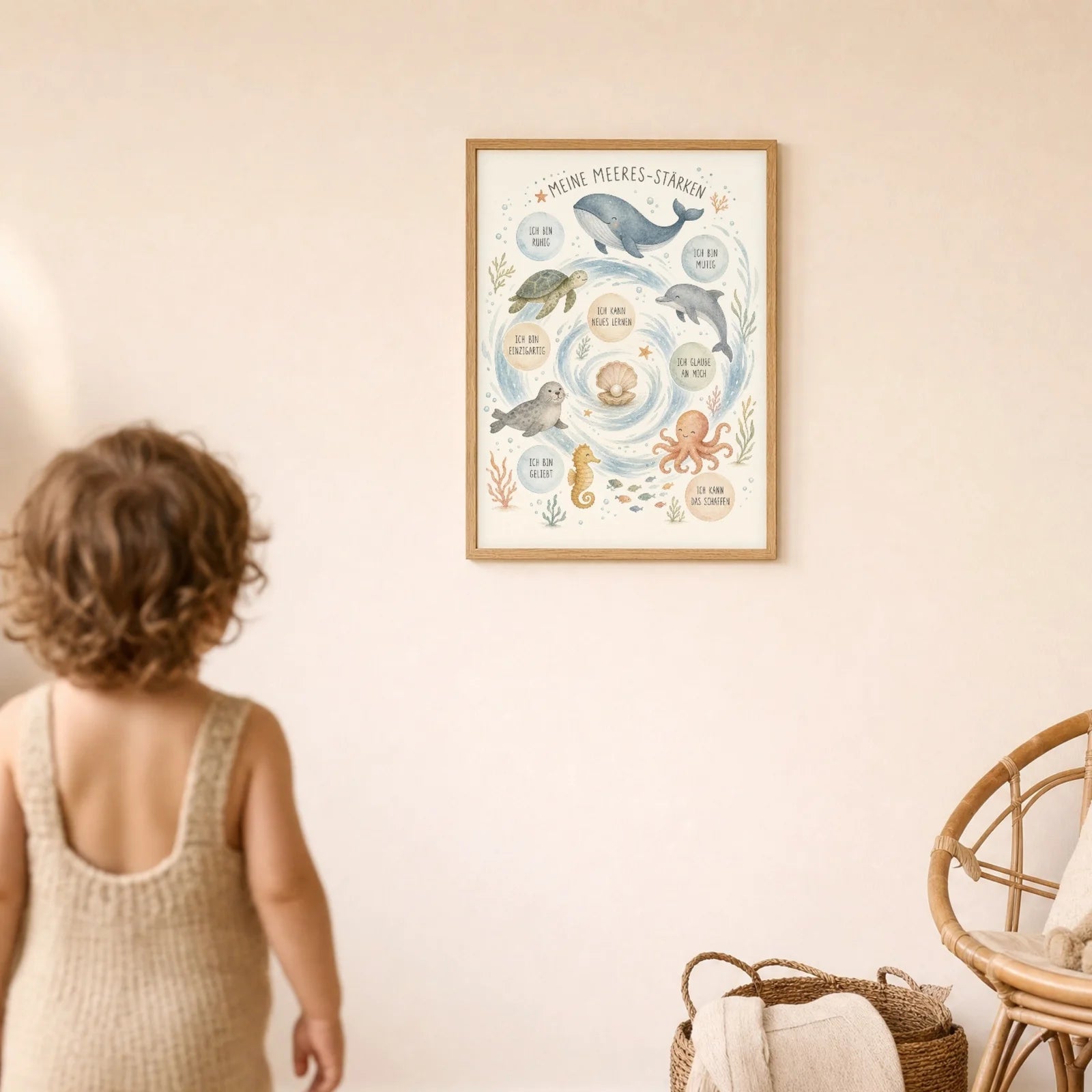 Affirmationsposter Kinderzimmer Meeres-Stärken, im Detail auf 300 g Papier
