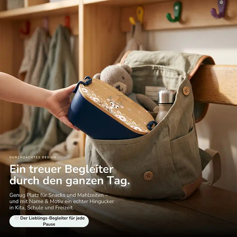 Brotdose Kinder personalisiert Rehkitz Geweih, Lunchbox mit Snacks und Obst