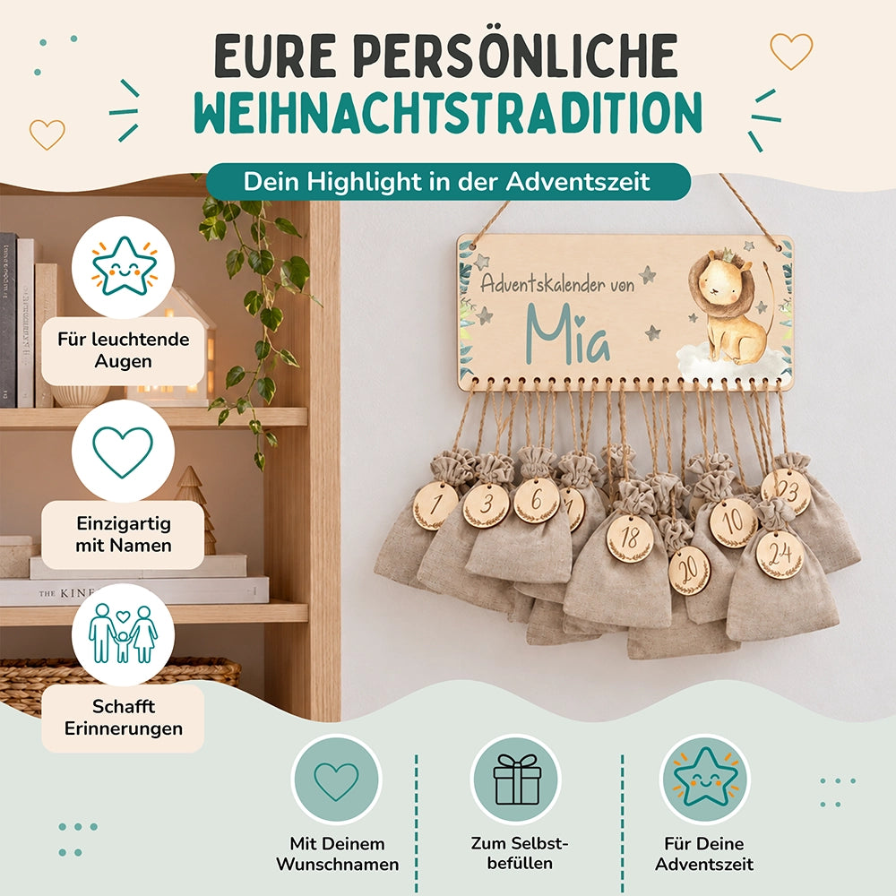 Personalisierbarer Adventskalender farbig - Safari Löwe