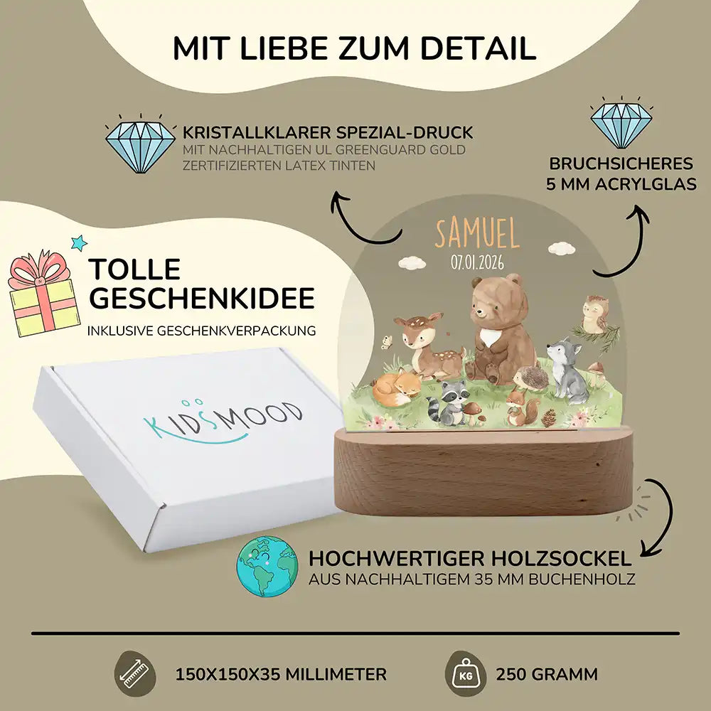 Nachtlicht Kinder personalisiert - Glückliche Waldfreunde