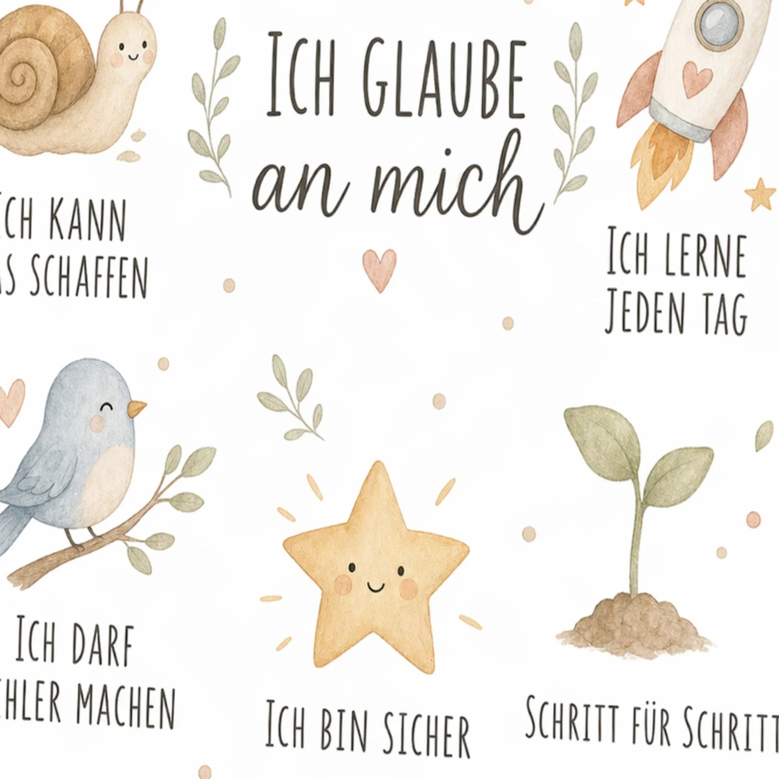 Affirmationsposter Kinderzimmer Collage Ich glaube an mich, als Wandbild im Format 30 x 40 cm