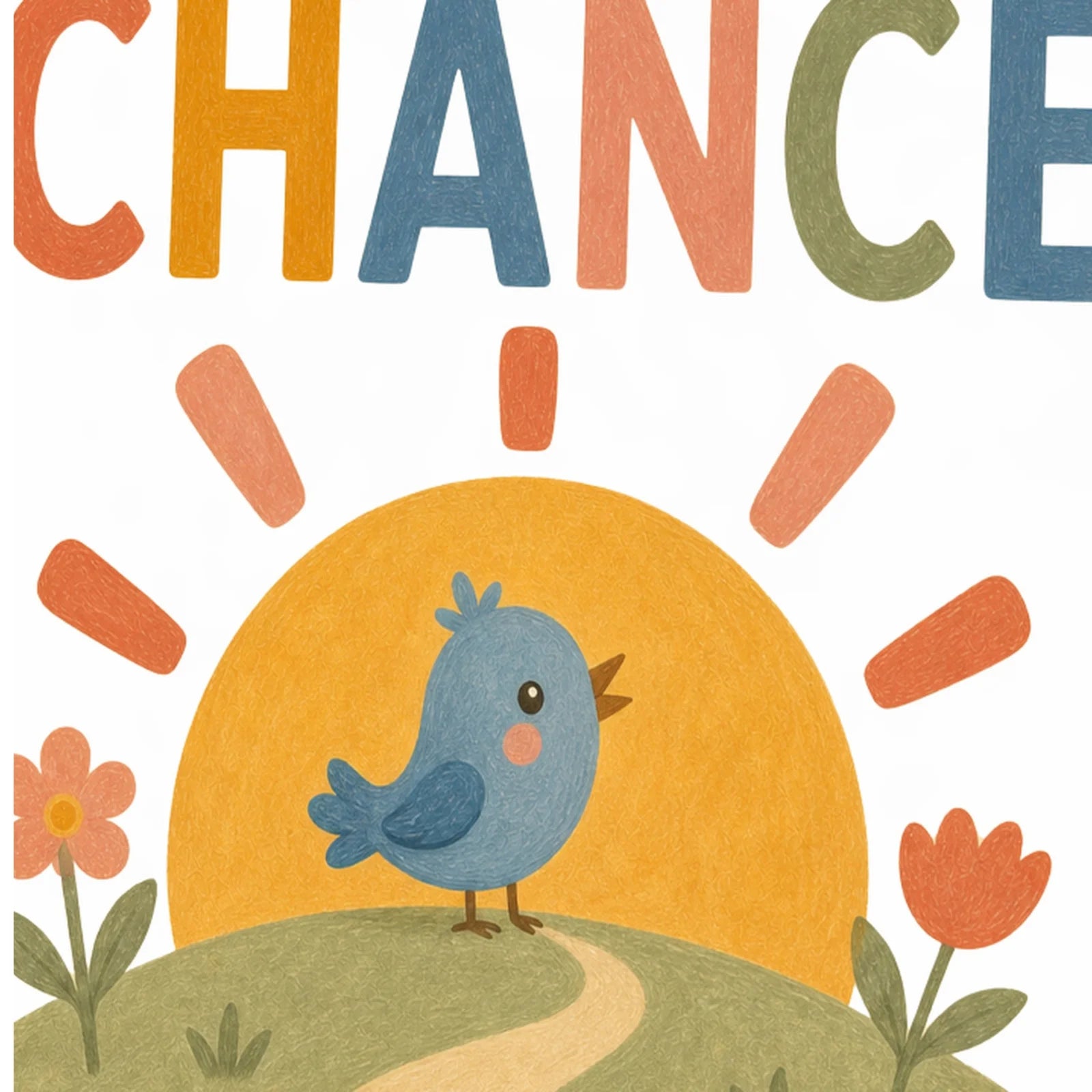Affirmationsposter Kinderzimmer Vogel Jeder Tag neue Chance, als Wandbild im Format 30 x 40 cm
