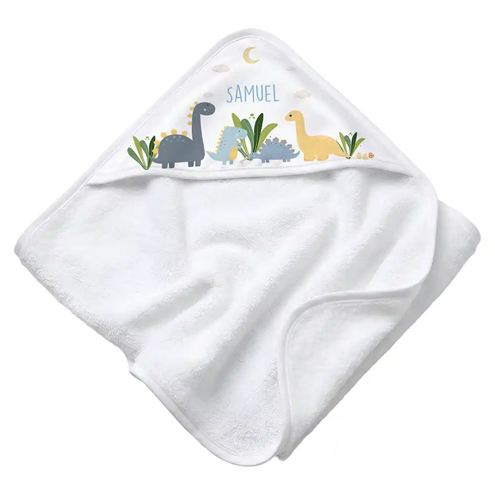 Personalisiertes Kapuzenhandtuch Baby Dinosaurier Mond – Rattan-Untergrund Produktdetail