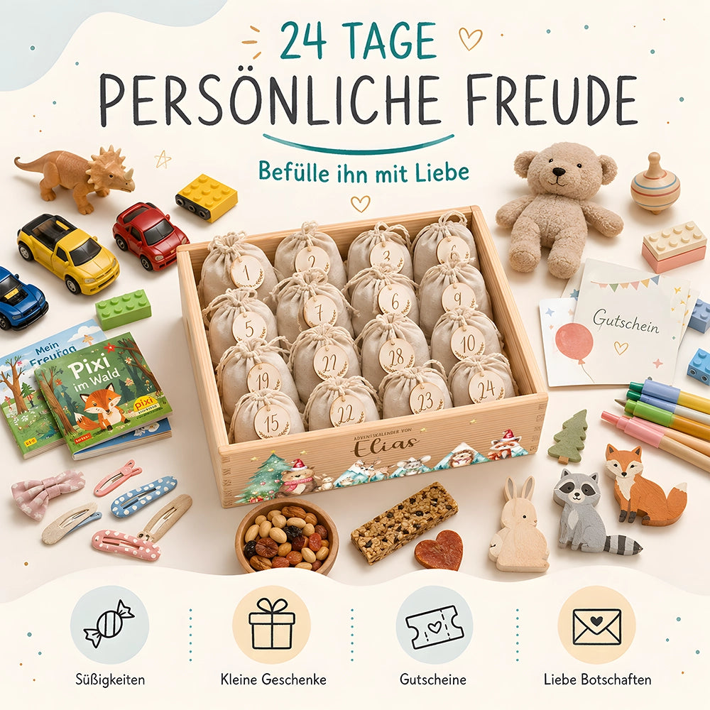 Adventskalender zum Befüllen "Bär und Weihnachtsbaum" personalisiert