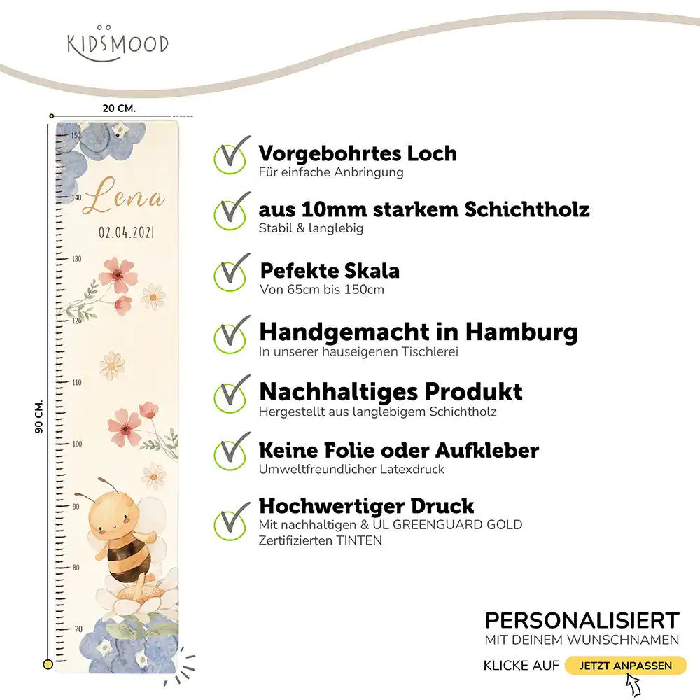 Messlatte Kinder Holz & Aluverbund - Biene