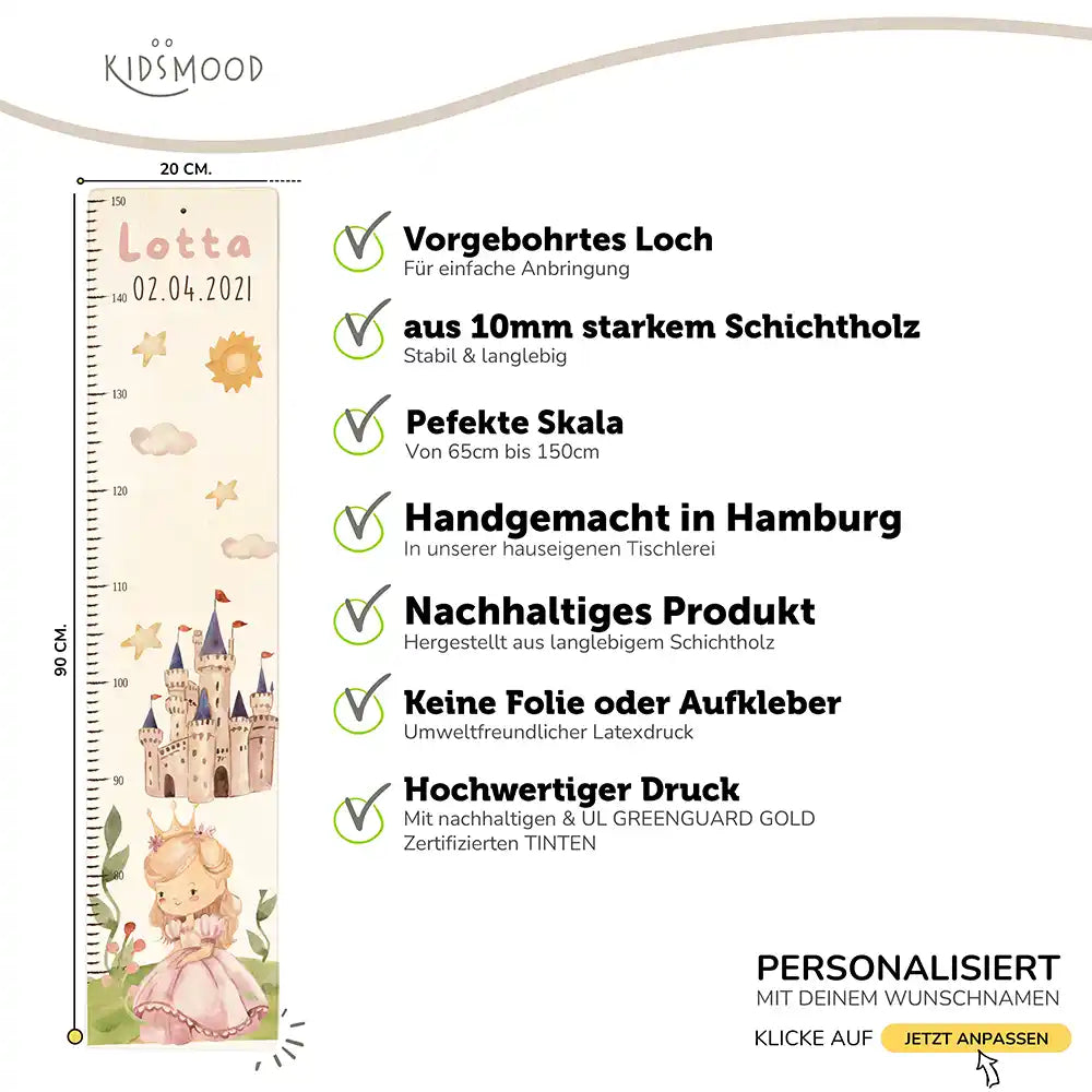 Messlatte Kinder Holz & Aluverbund - Prinzessin im Schloss