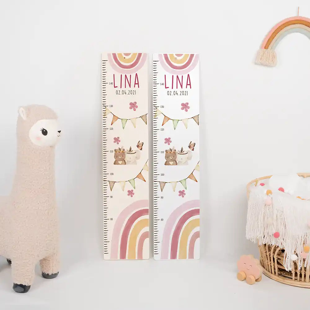 Messlatte Kinder Holz & Aluverbund - Regenbogen Bär