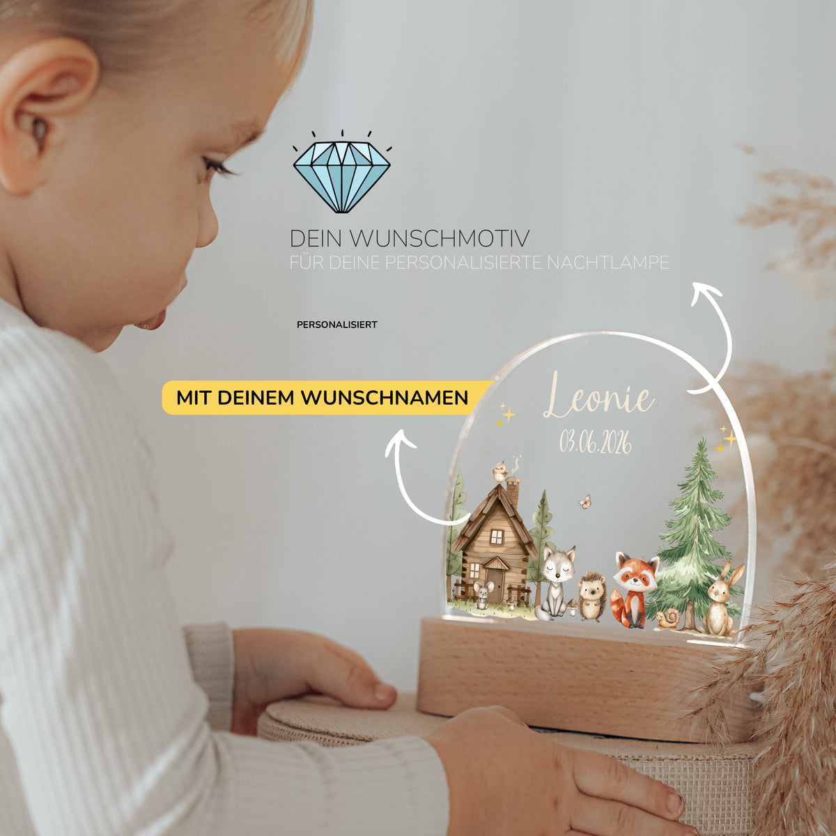 Nachtlicht Kinder personalisiert - kleine Waldfreunde