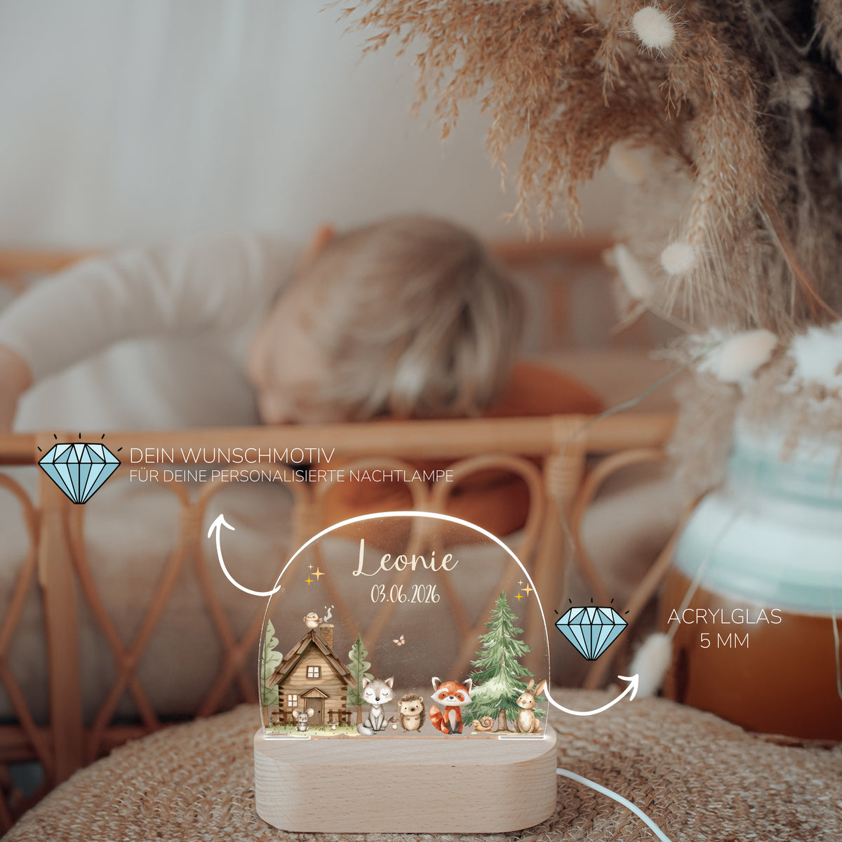 Nachtlicht Kinder personalisiert - kleine Waldfreunde