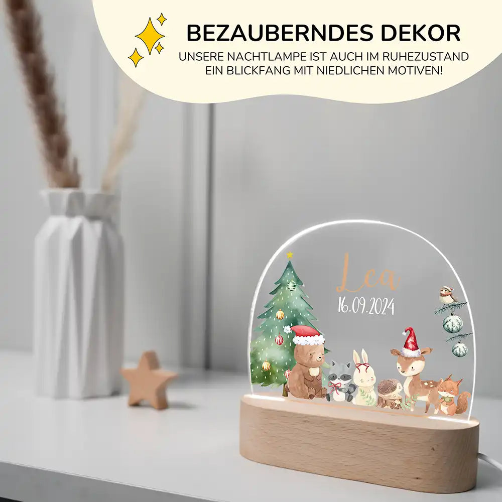 Nachtlicht Kinder personalisiert Weihnachten - Niedliche Waldtiere