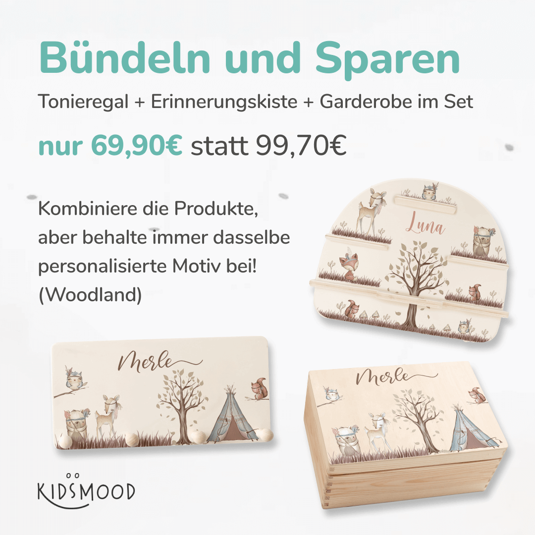 detailansicht des personalisierten woodland-bundles mit namen