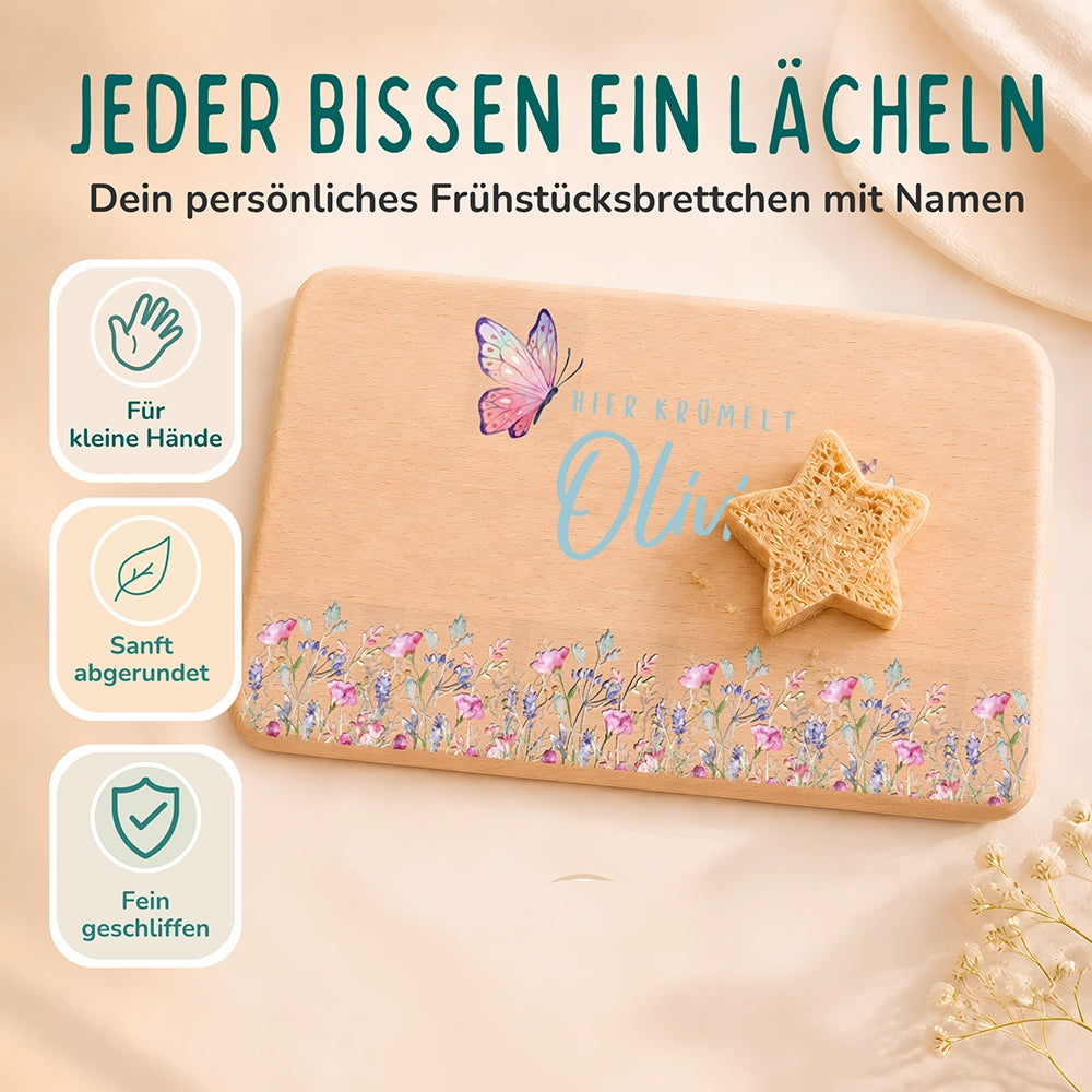 Frühstücksbrettchen Holz personalisiert - Blumenpark