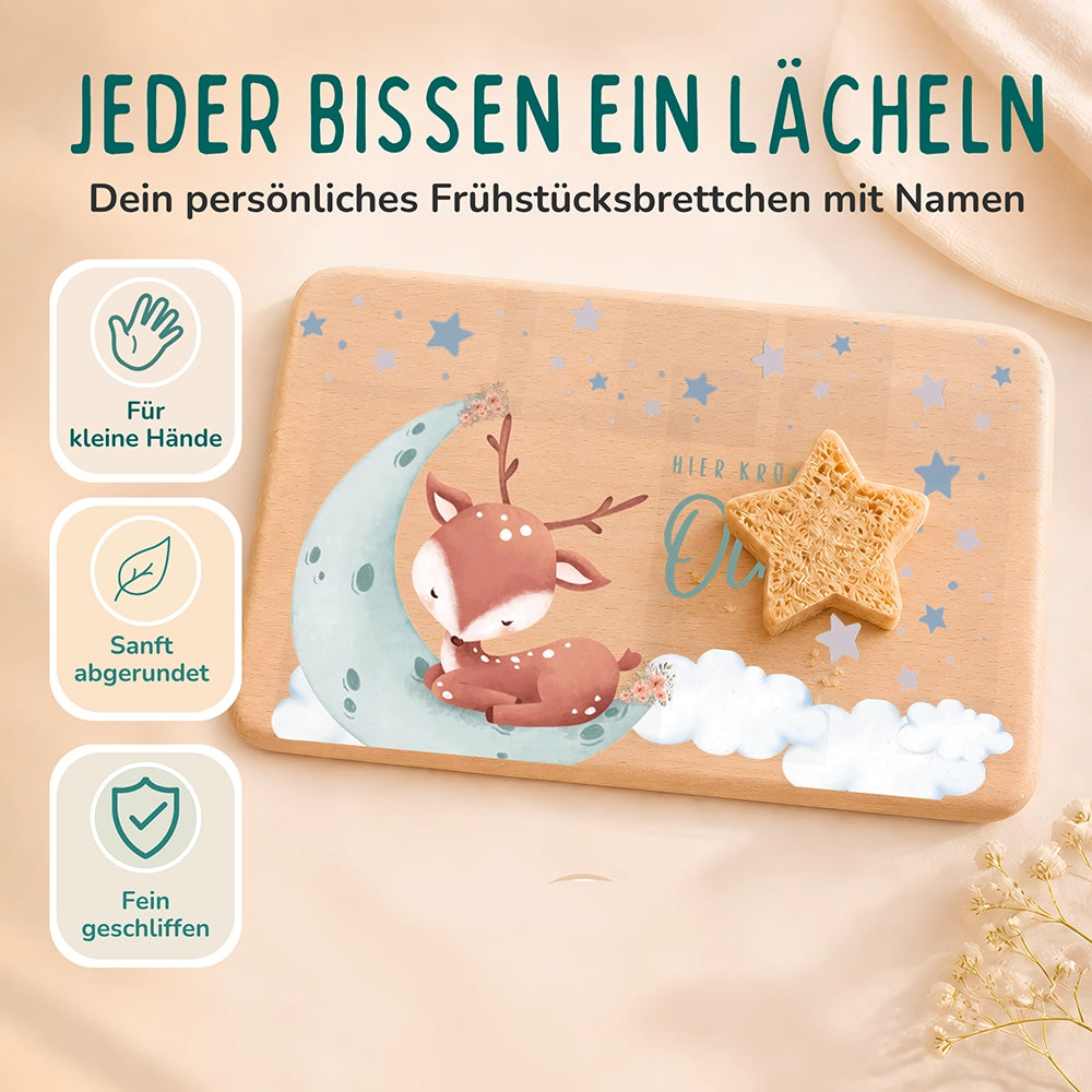 Frühstücksbrettchen Holz personalisiert - Baby Reh