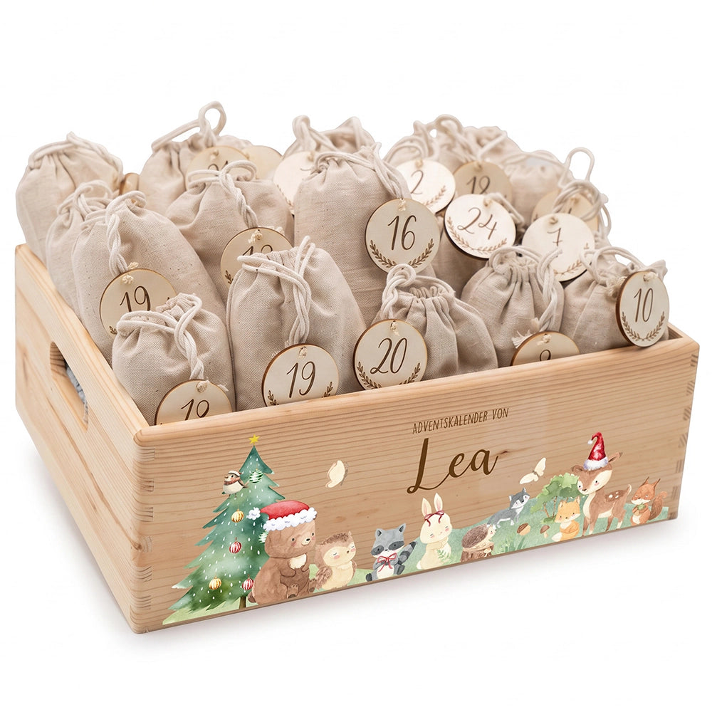 Adventskalender zum Befüllen "Weihnachten mit winterlichen Tierfreunden" personalisiert