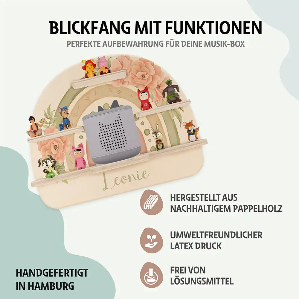 Tonie Regal aus Holz, Toniebox Regal personalisiert Grüner Regenbogen