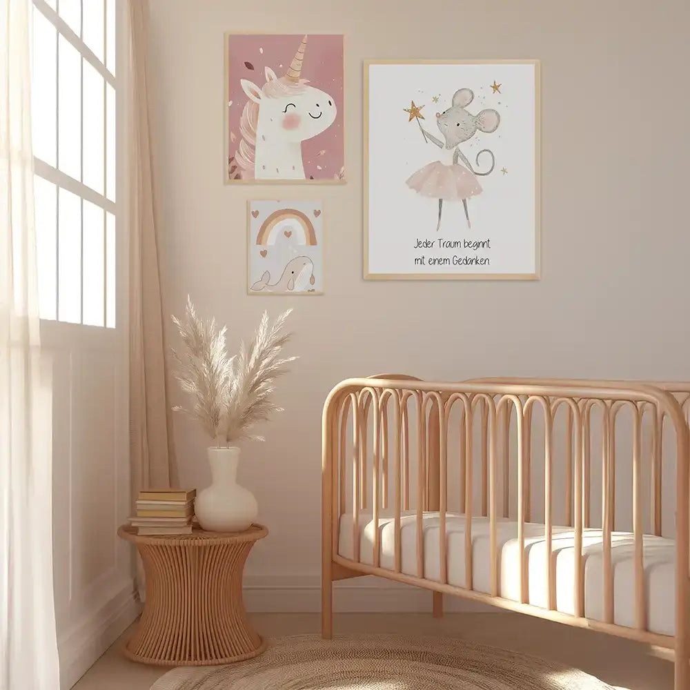 Poster 3er-Set - Einhorn, Wal & Mäuschen fürs Kinderzimmer