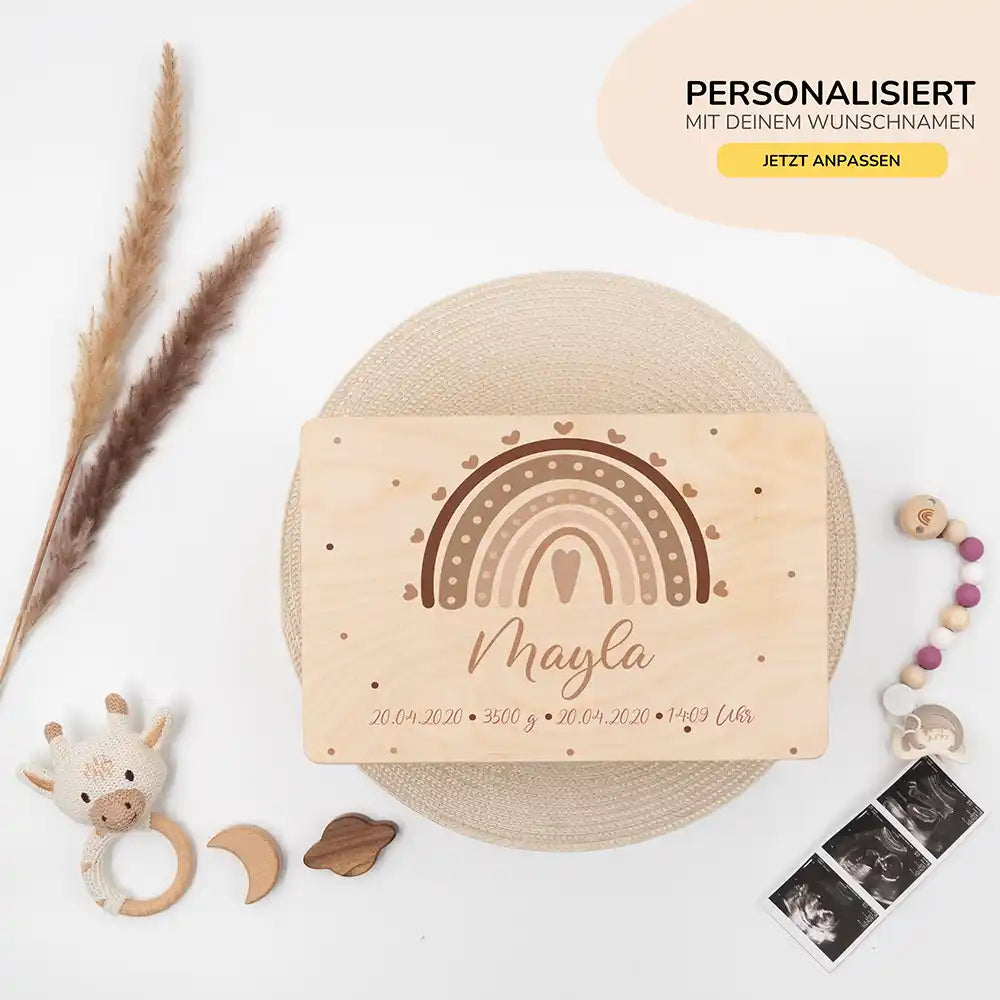 detailansicht des personalisierten regenbogen-bundles mit namen