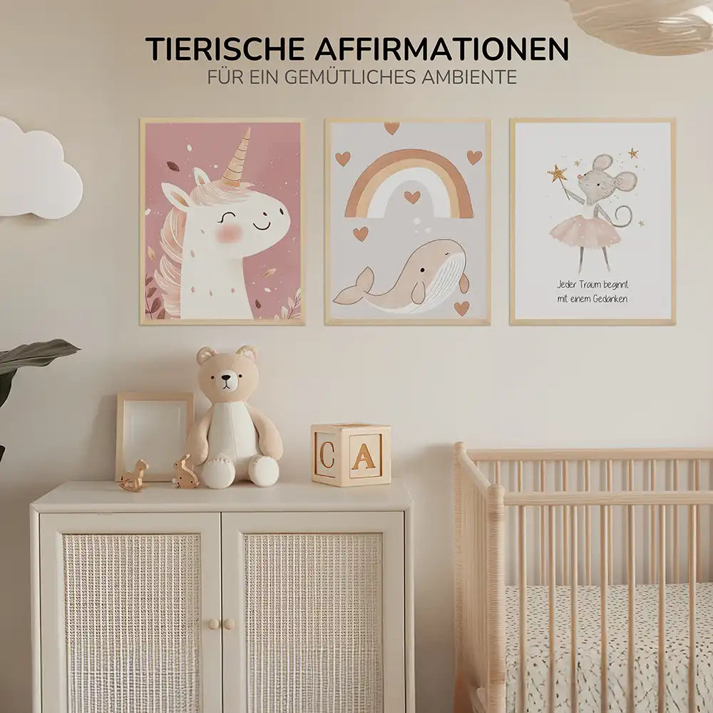 Poster 3er-Set - Einhorn, Wal & Mäuschen fürs Kinderzimmer