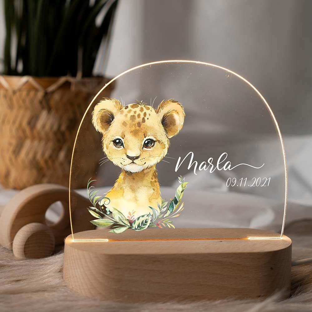 personalized lion night lamp with custom name engraving