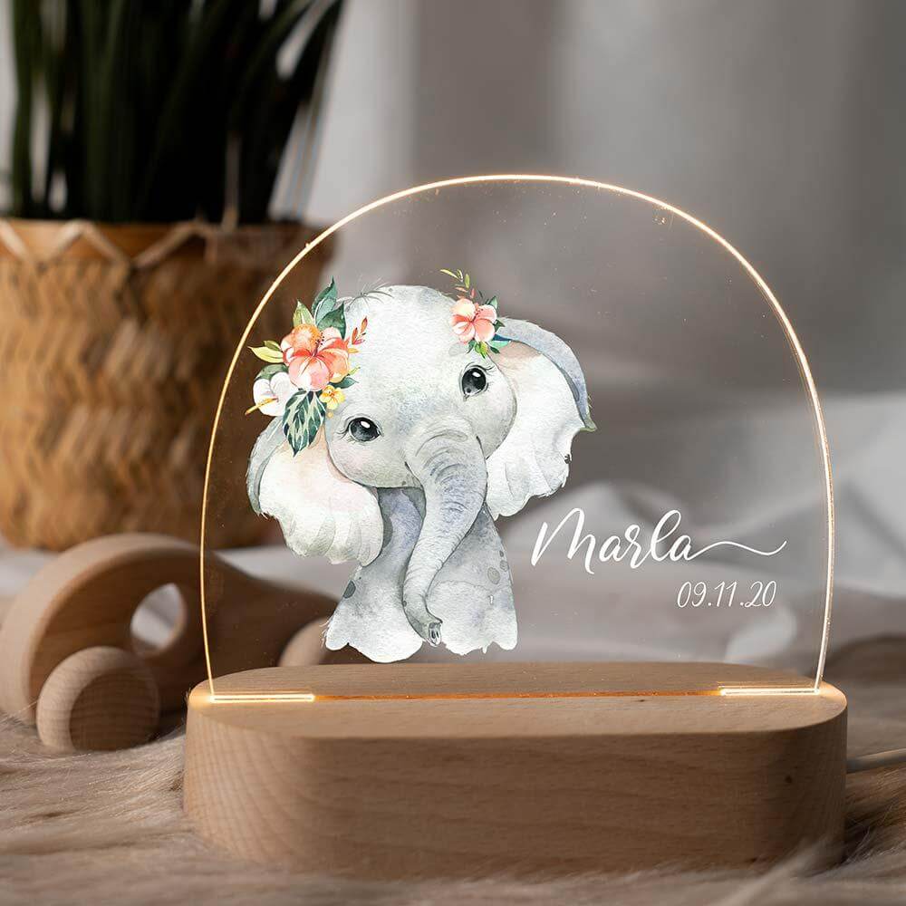 personalized elephant night lamp with custom name engraving