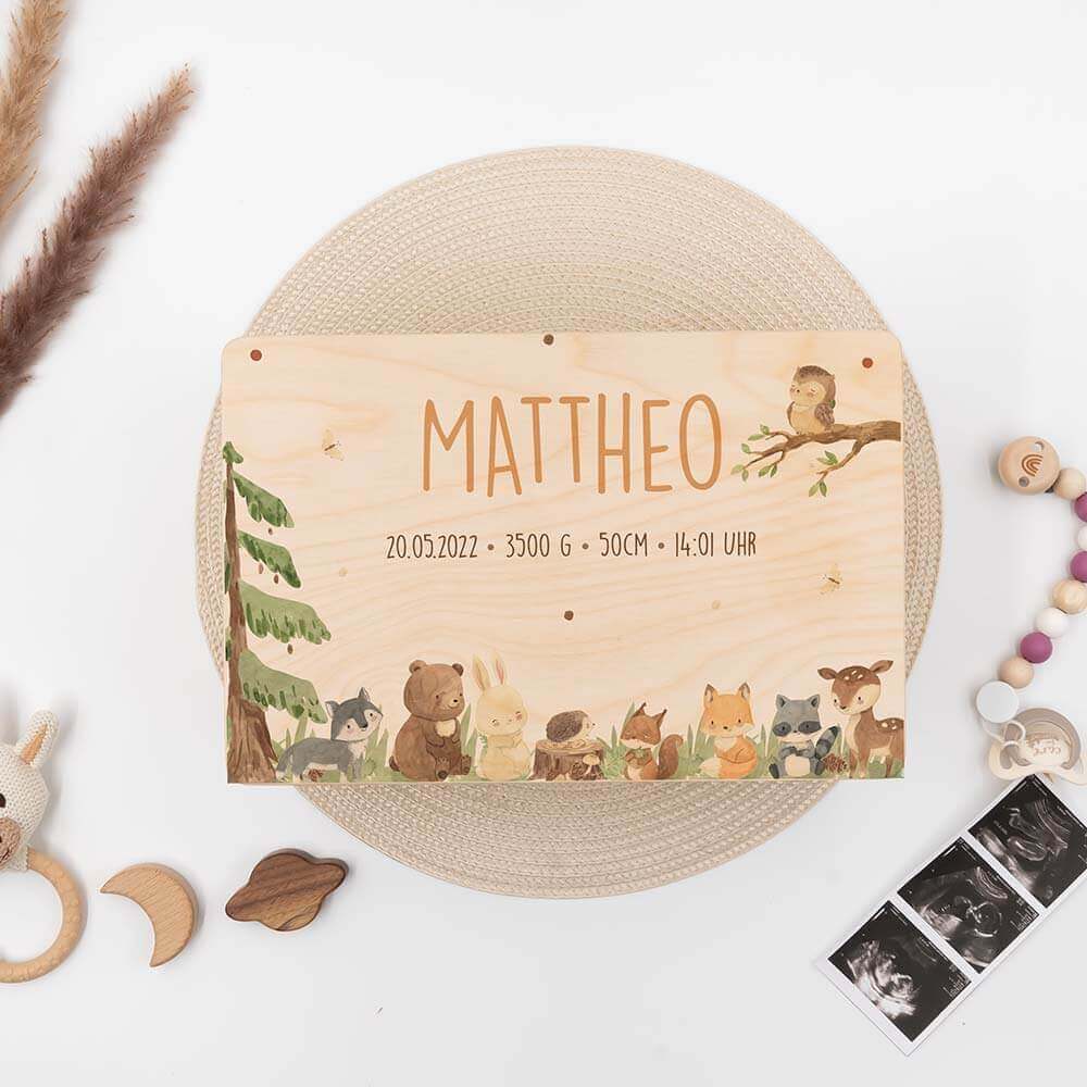 hochwertige waldtier-bundle holzkiste mit tiermotiven