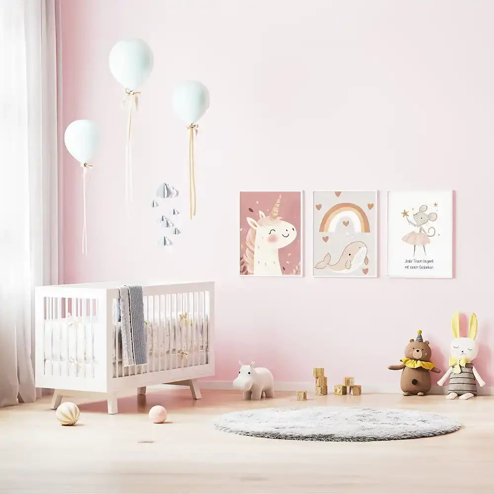 Poster 3er-Set - Einhorn, Wal & Mäuschen fürs Kinderzimmer