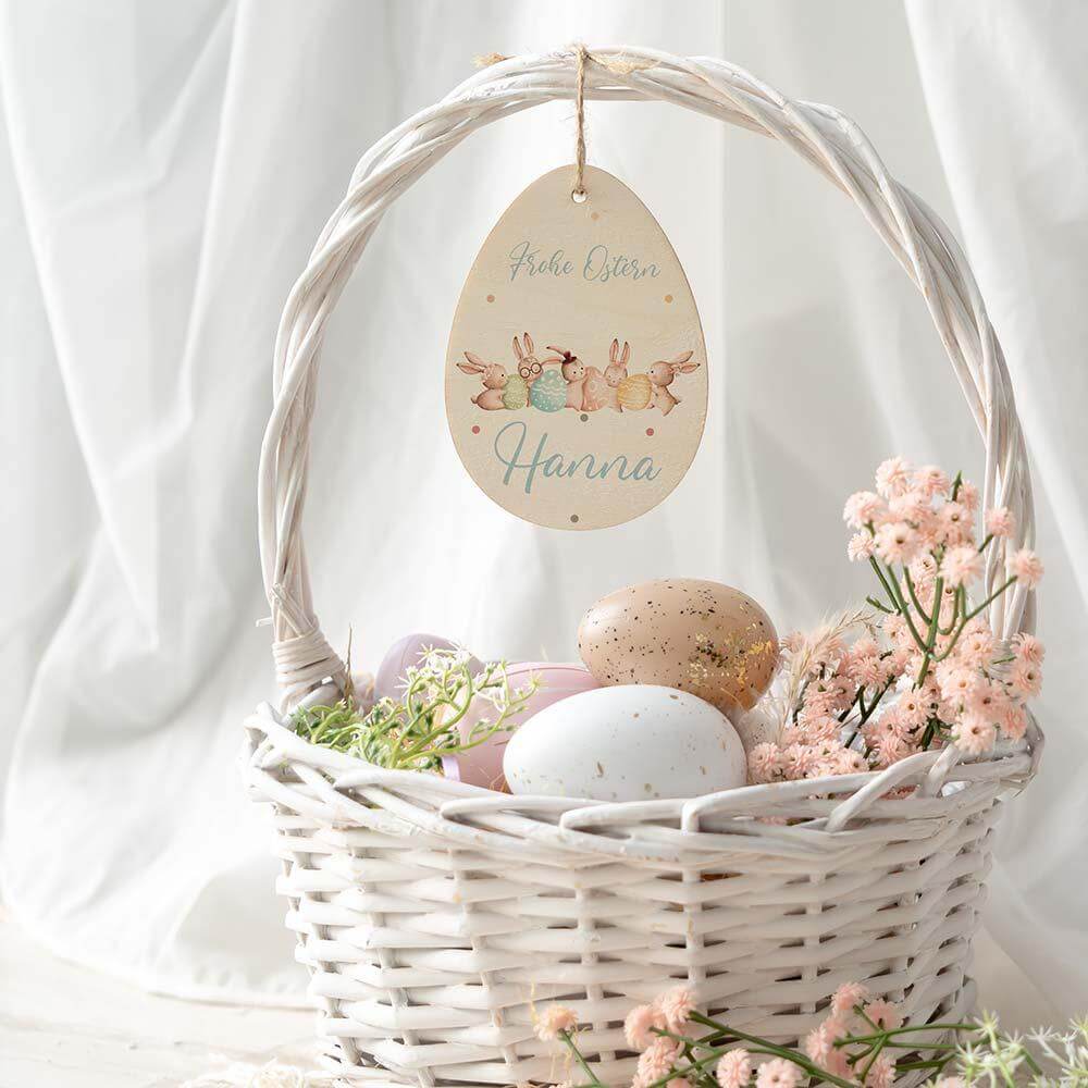 close-up of unique personalized wooden Easter egg