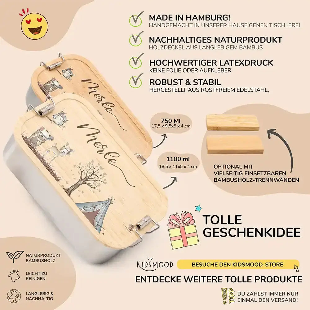 detailansicht der gravierten woodland motive auf brotdose