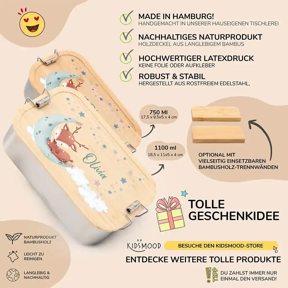 detailansicht der gravierten baby reh motive auf brotdose
