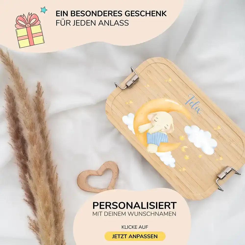 brotdose mit süßem elefant motiv und individuellem namen