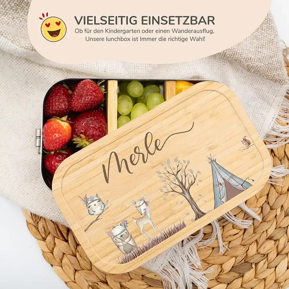 hochwertige brotdose mit woodland personalisiert