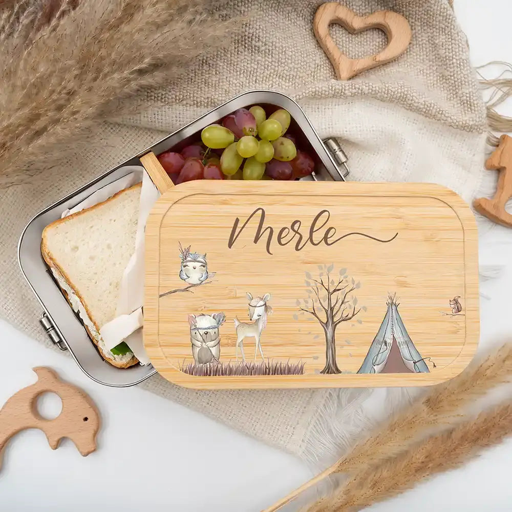personalisierte brotdose mit woodland design