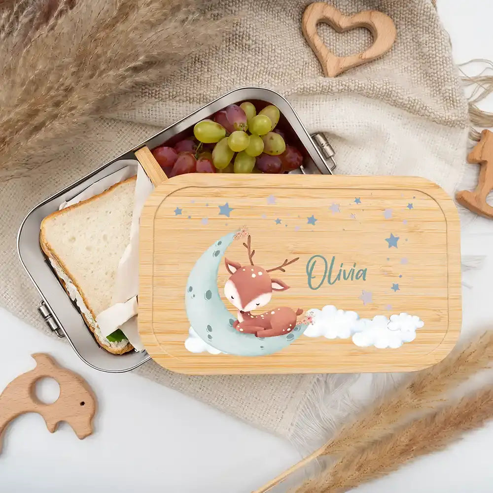 personalisierte brotdose mit baby reh design