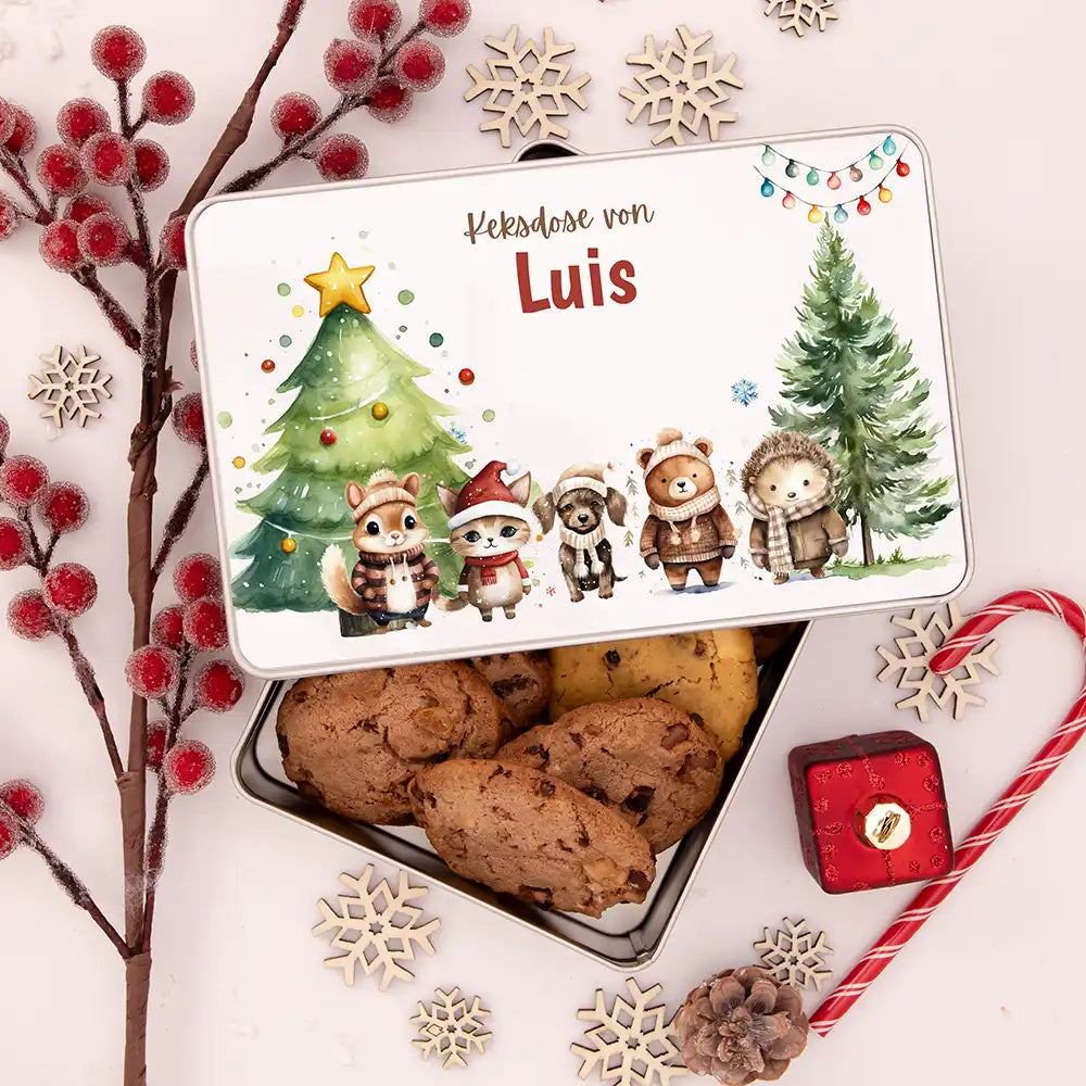 Keksdose aus Metal personalisiert - Winterliche Kuschelbande