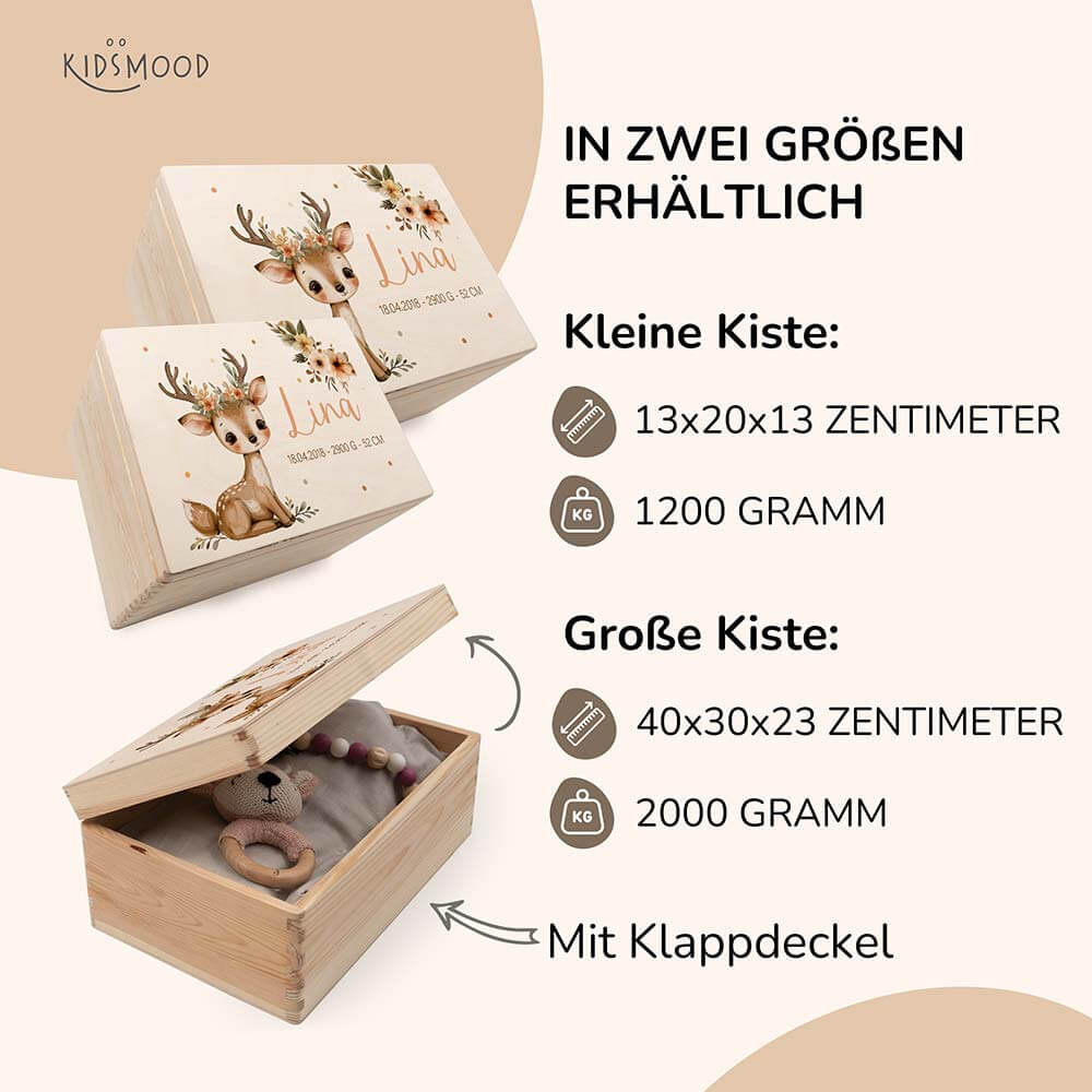 detailansicht der personalisierten baby reh kiste