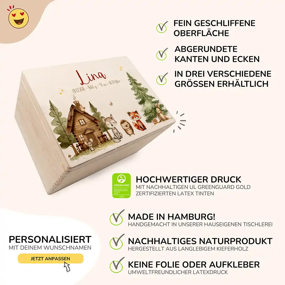 Erinnerungsbox Baby - fröhliche Waldtiere